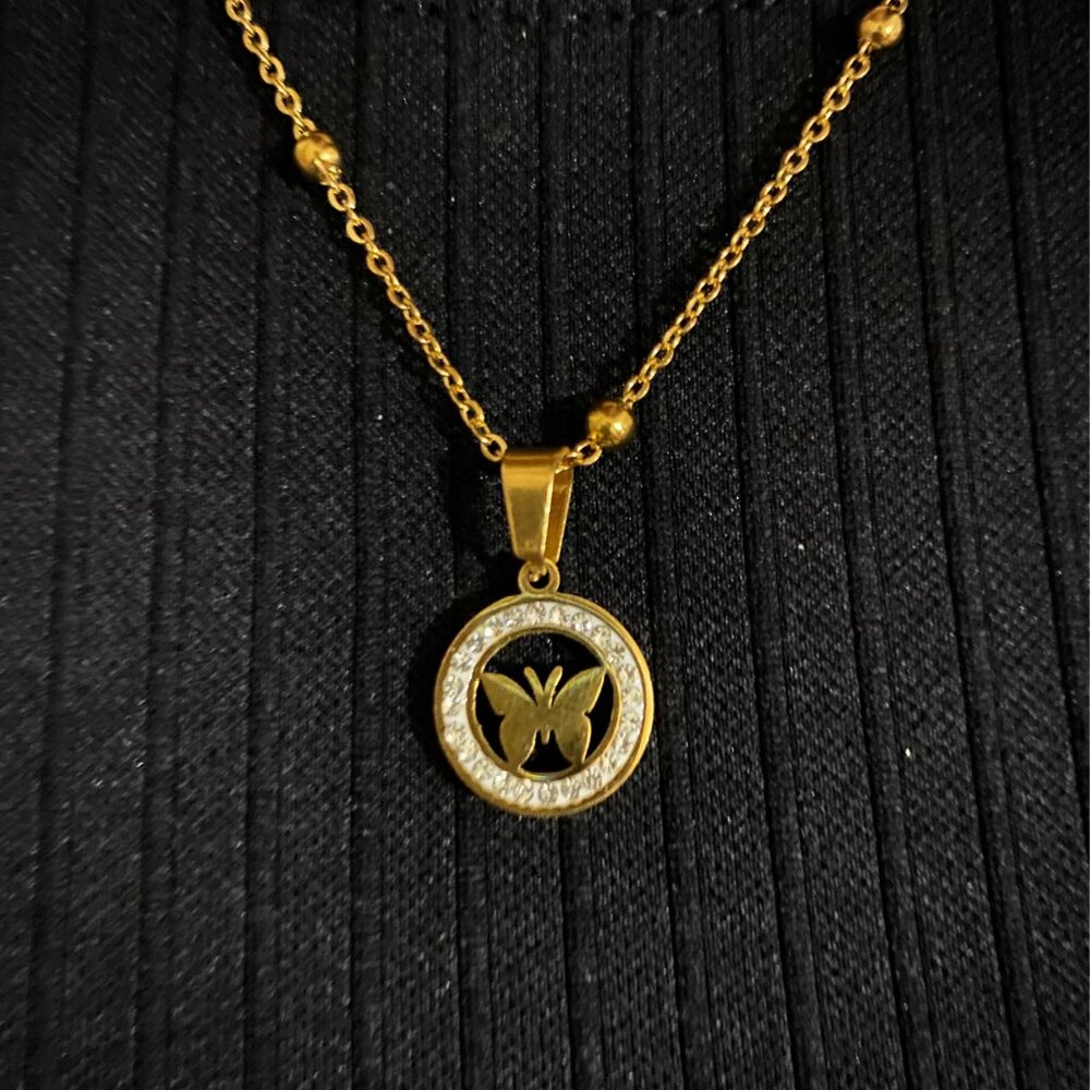 butterfly necklace with zircon stone and stainless steel